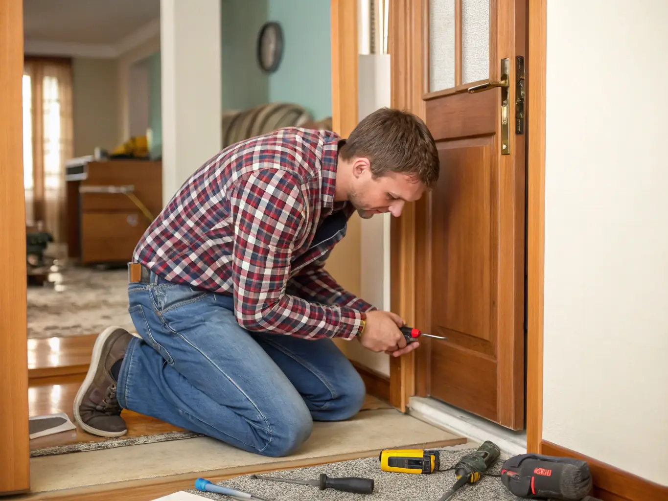 A handyman repairing a section of damaged siding on a house, showcasing the handyman services offered by Storm Nation Roofing.